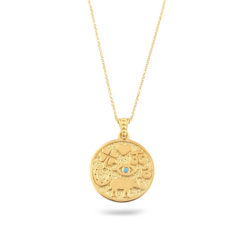 Lucky Charm 7 symbols on silver 925 goldplated chain Γούρι 