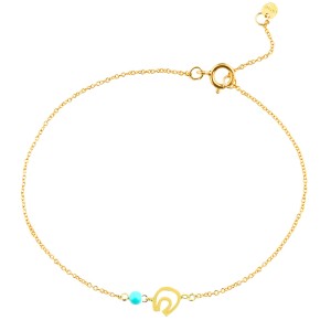 14k Gold Bracelet with  Turquoise Stone and a Little Horseshoe