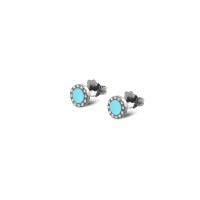 14k Small white Gold Turquoise Eye Earrings  with Diamonds