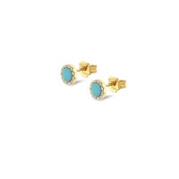 14k Small Yellow Gold Turquoise with diamonds