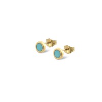 14k Small Yellow Gold Turquoise Eye Earrings  