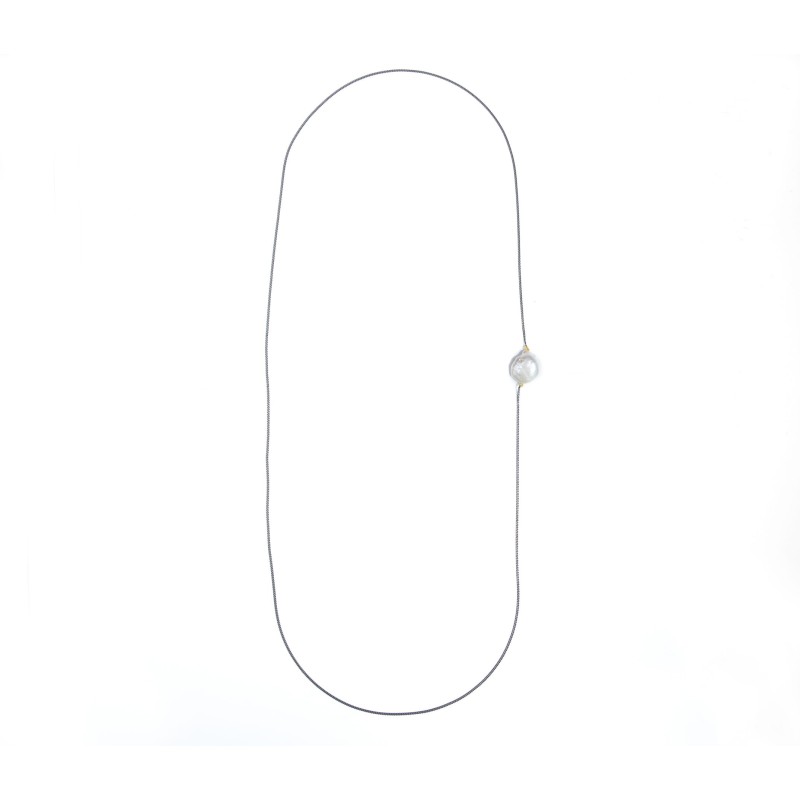Pearl Collection Necklace Long, oxidized Silver 925 chain with baroque pearl