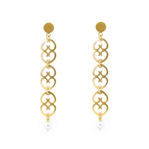 Flouria Collection Earrings with matte finish Goldplated Silver 925 Doublehearts and baby pearls