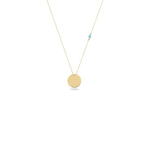 14k Gold Circle Necklace with a Turquoise Stone , (large size)