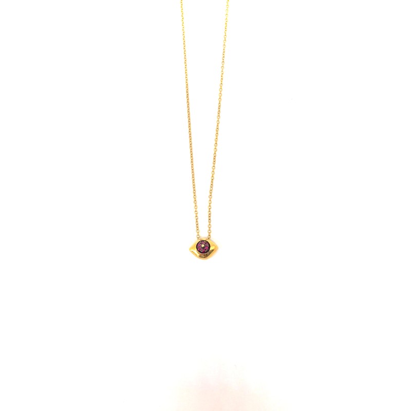 Gold K10 Medium Optimistic Eye with rubies 0.05ct and  Gold K10 chain