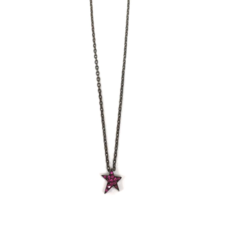 Rhodanised Silver 925 Small Star with rubies and rhodanised Silver 925 chain