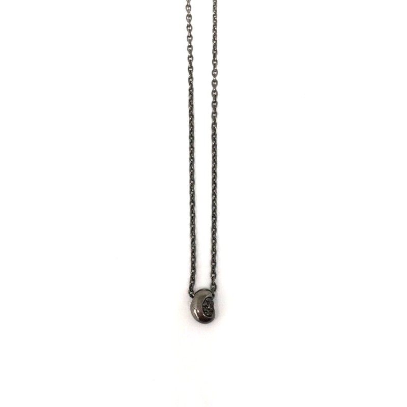 Rhodanised Silver 925 Bean with black diamonds 0.04ct and rhodanised Silver 925 chain