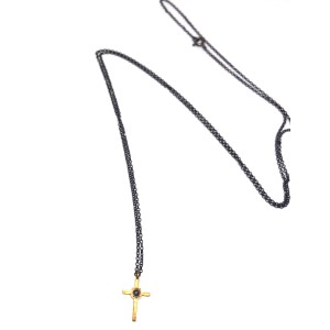 Gold K14 Cross with Rhodanised Silver 925 chain 