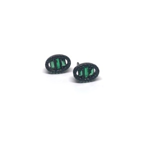Black plated silver 925 earrings with black and green stones
