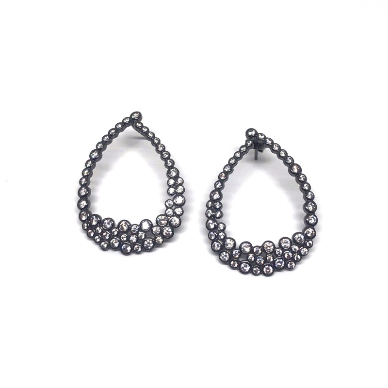 Black plated silver 925 earrings with white stones 