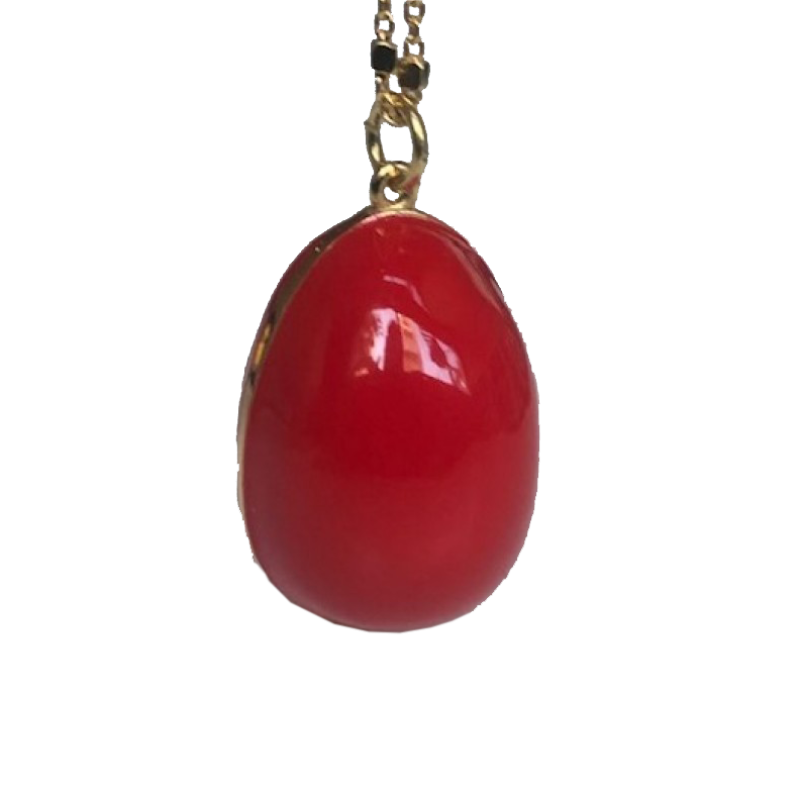 Egg  Necklace with chain in 925 silver and red emerald