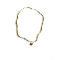 Four-leaf silver 925 clover charm on a Button Pearl Necklace with 925 Gold-plated Silver Clasp