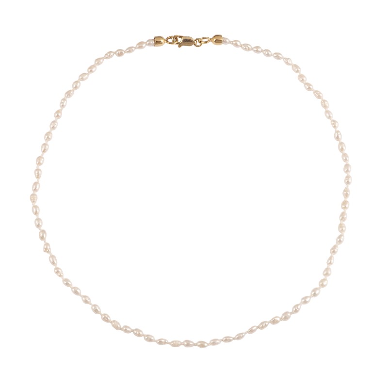 Rice Pearl Necklace with 925 Gold-plated Silver Clasp