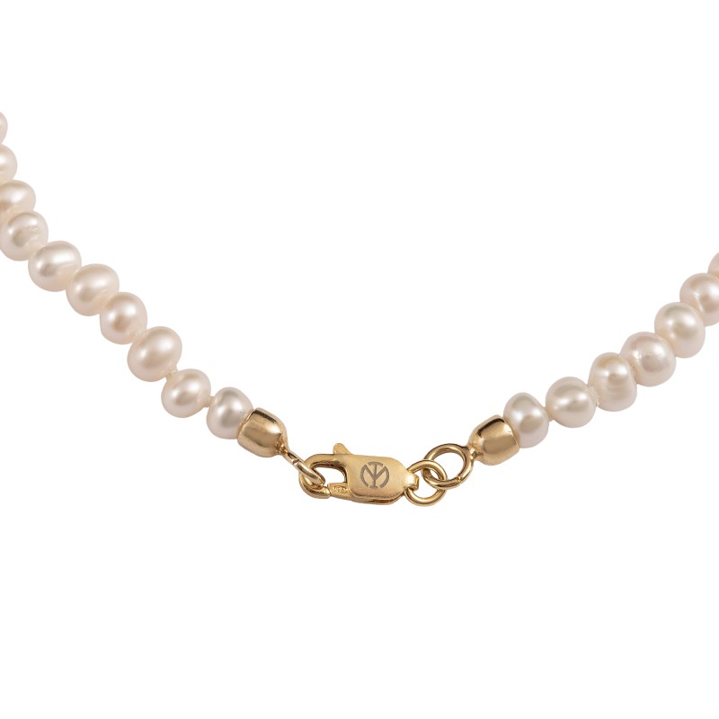 Button Pearl Necklace with 925 Gold-plated Silver Clasp
