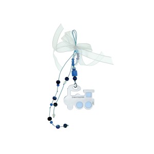 Orient Express'Διακοσμητικό για παιδικό δωμάτιο τρενάκι απο ατσάλι σε γαλάζιο φόντο, πέτρες murano και μπλε στοιχεία.