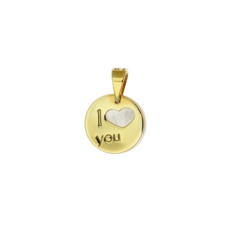 Μενταγιόν 'i love u ' 14 καρατίων με πλακάκι από φίλντισι 