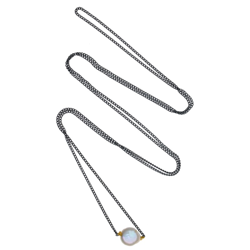 Λεπτή αλυσίδα 925 μαυρισμένη με baroque pearl
